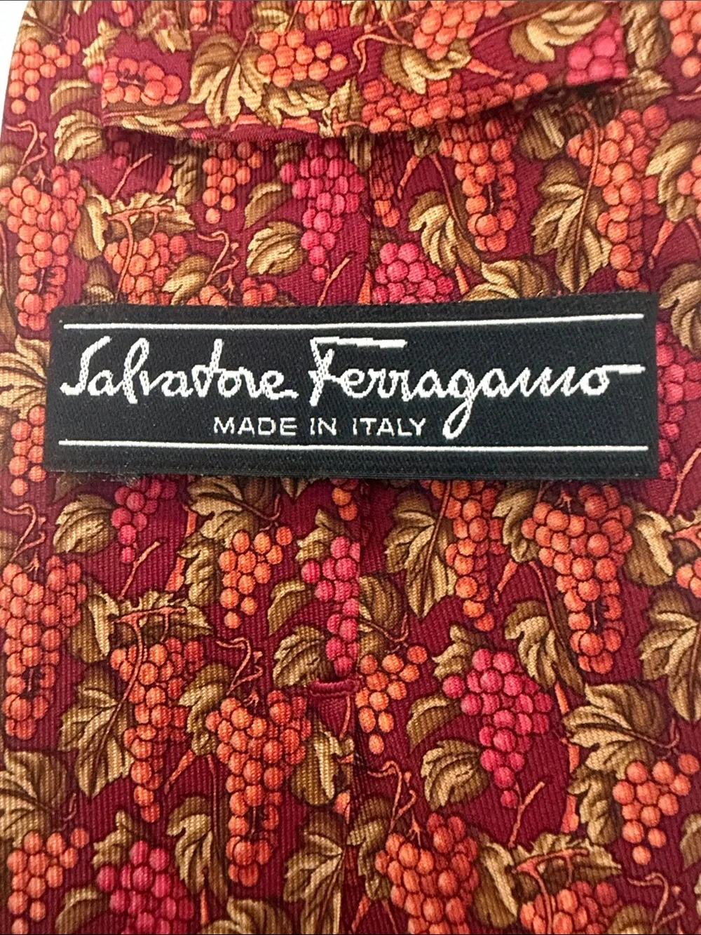 Salvatore Ferragamo vintage Red & Orange Grape Cluster Silk Tie